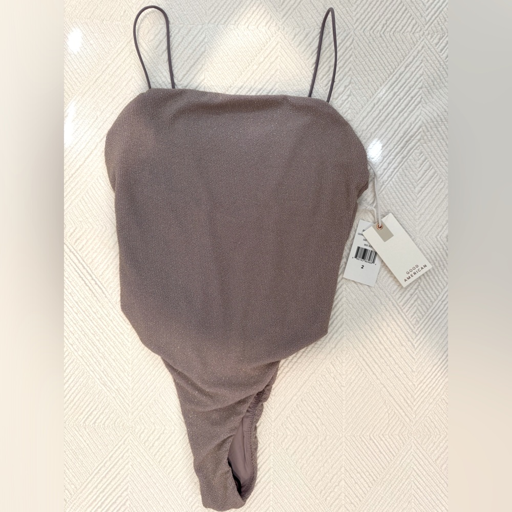 GOOD AMERICAN ONE-PIECES WOMENS SPARKLE RIB ’90S SUIT LILAC